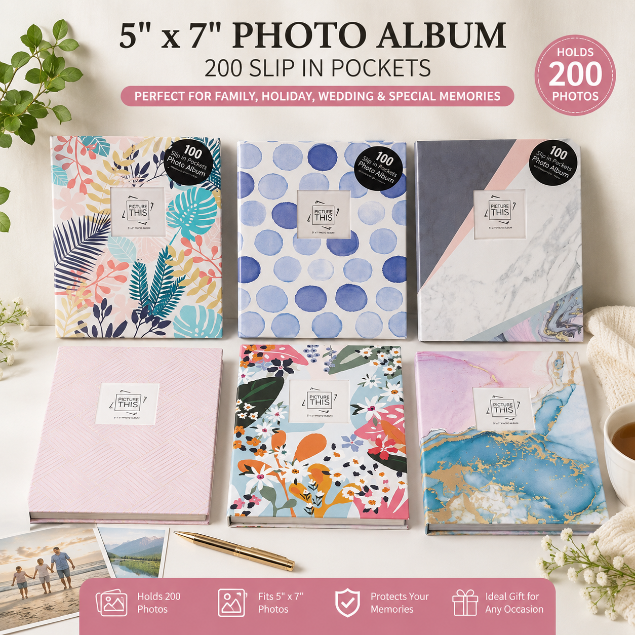 5x7 Photo Album 100 Slip In Pockets Family Wedding Holiday Memory Book Gift