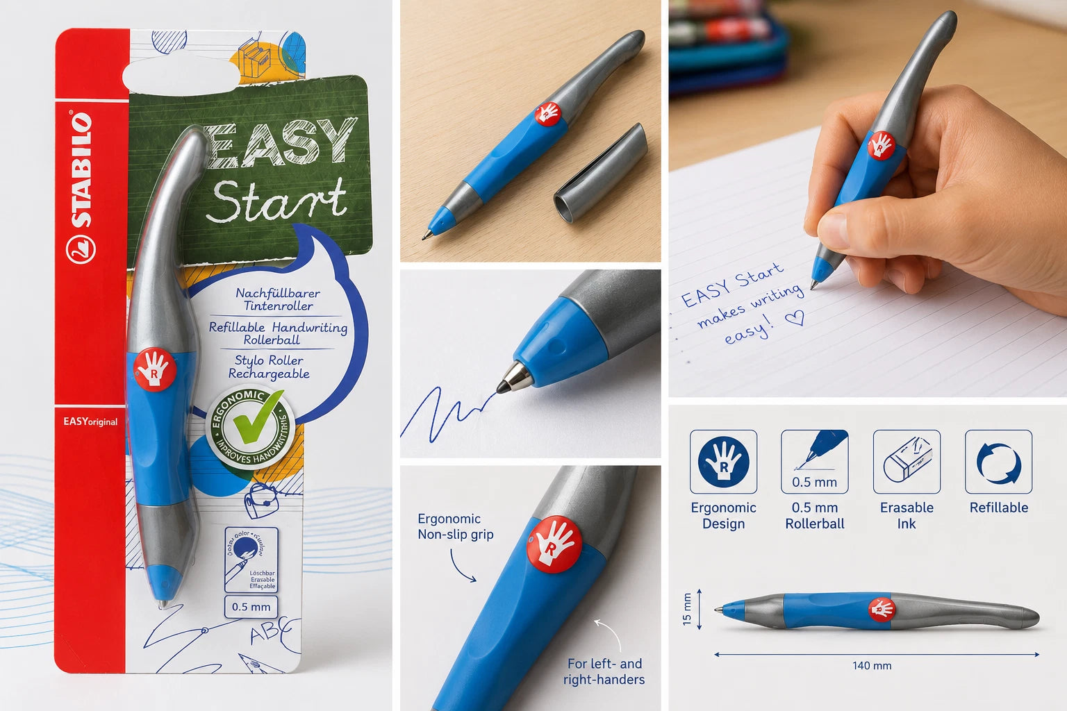 STABILO EASYoriginal EASY Start Ergonomic Rollerball Pen – Right-Handed