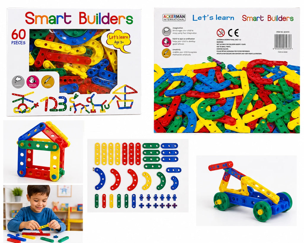 Smart Builders 60 Piece Educational Construction Building Block Set Age 3+ Kids