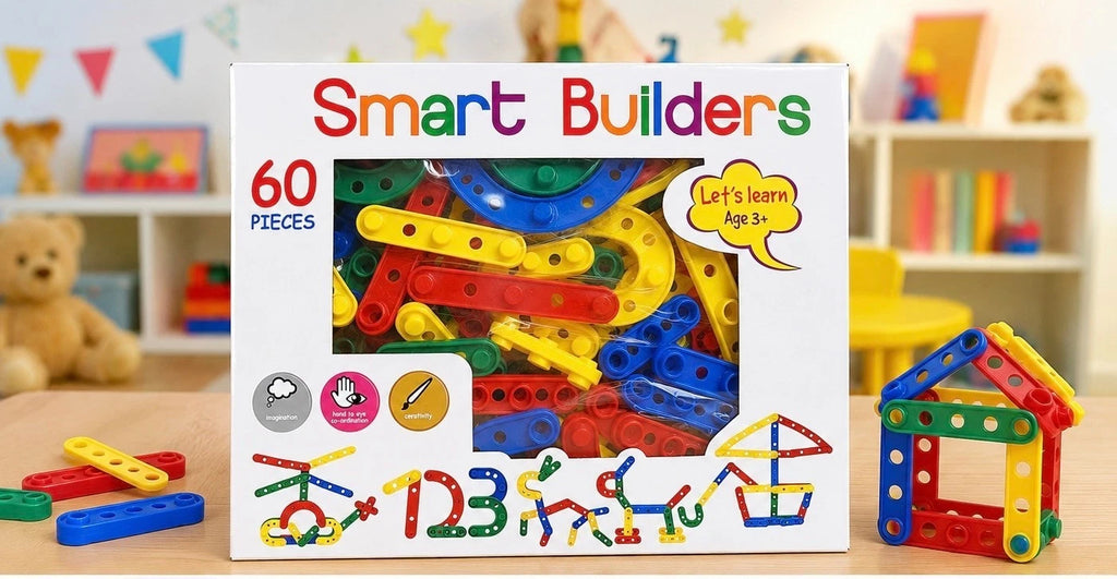 Smart Builders 60 Piece Educational Construction Building Block Set Age 3+ Kids