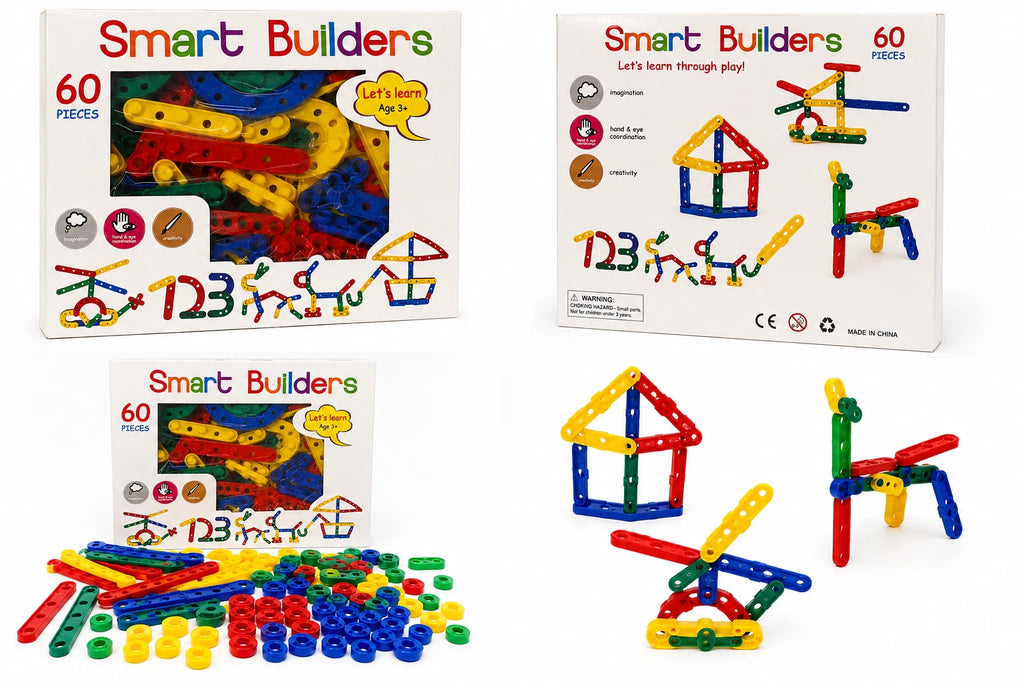 Smart Builders 60 Piece Educational Construction Building Block Set Age 3+ Kids