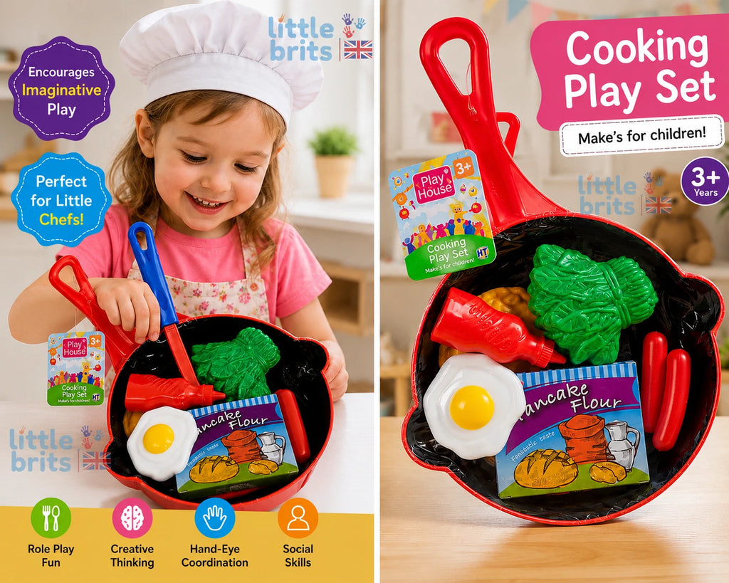 Cozy Village Kids Kitchen Play Food Set Toy Pots Pans Cooking Role Play Age 3+