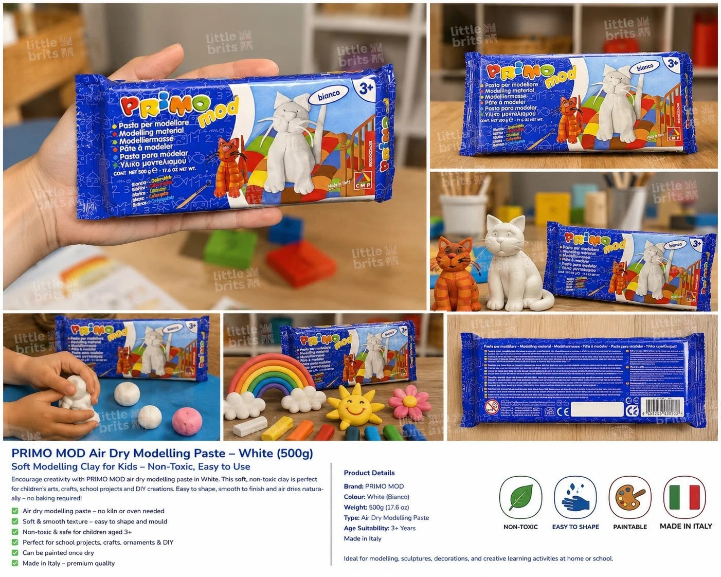 Primo Mod 500g White Air Dry Modelling Clay Kids Craft Dough Made in Italy