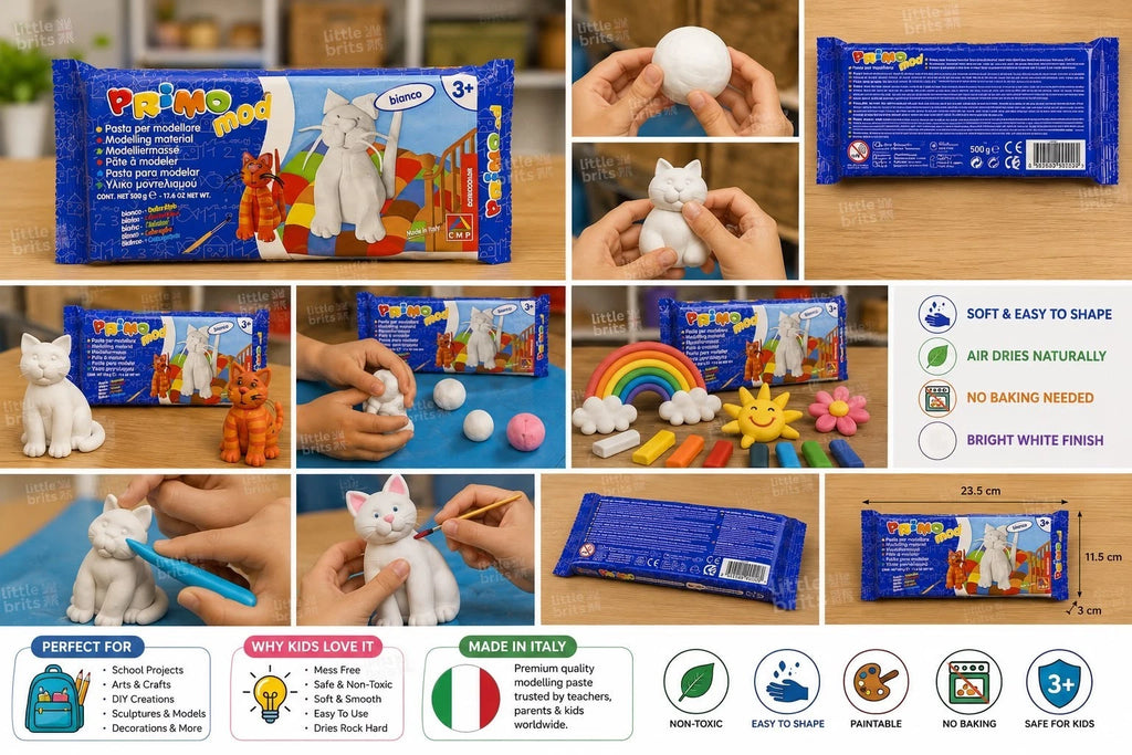 Primo Mod 500g White Air Dry Modelling Clay Kids Craft Dough Made in Italy