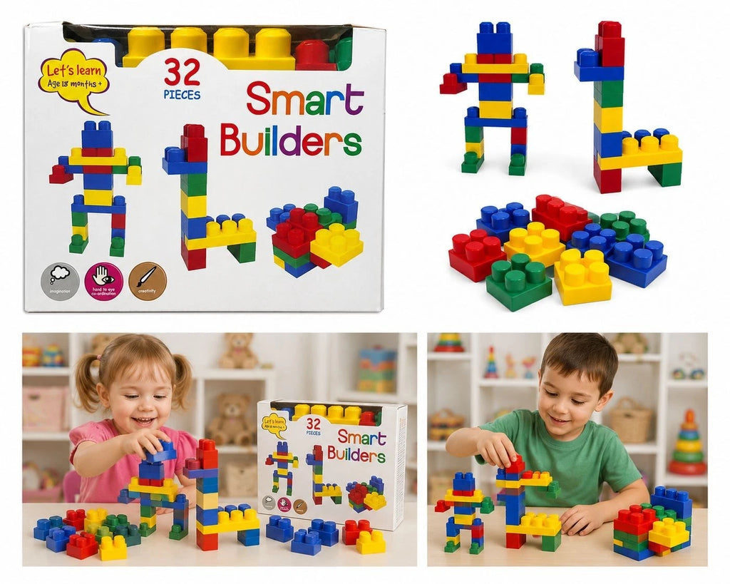 Share Smart Builders 32 Piece Building Blocks Toddler Construction Toy Age 18 Months+