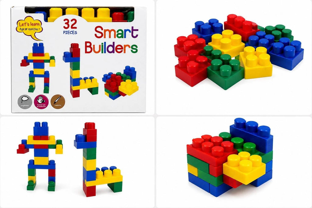 Share Smart Builders 32 Piece Building Blocks Toddler Construction Toy Age 18 Months+