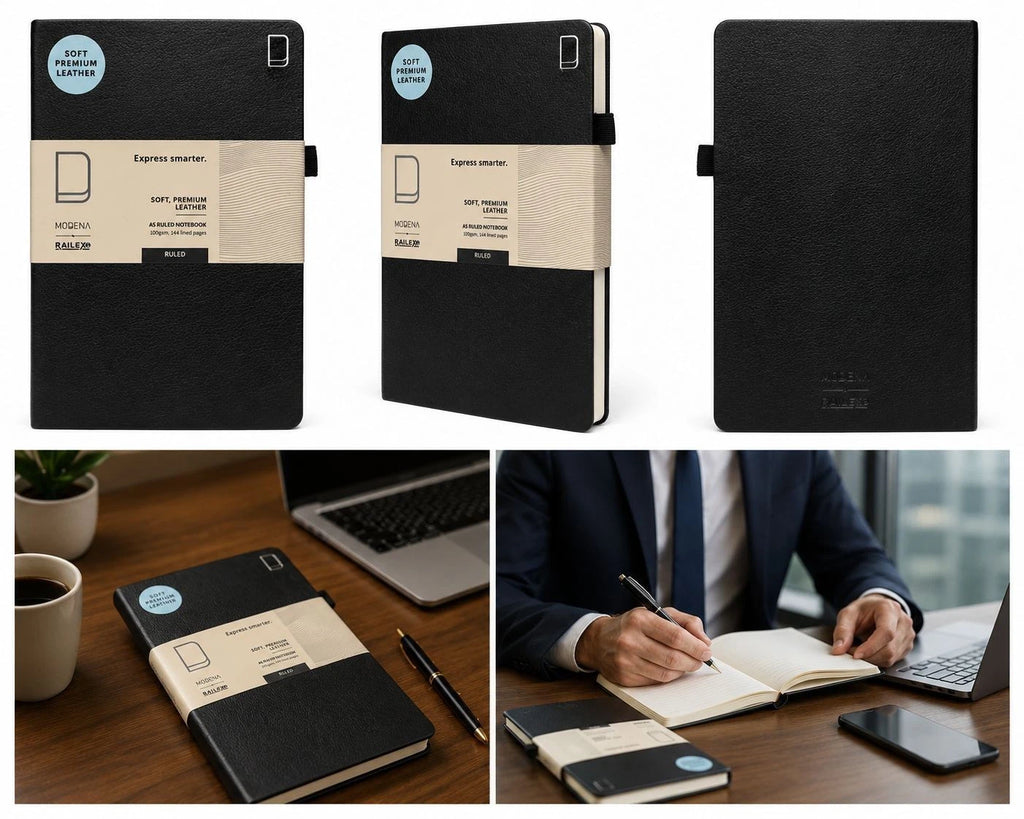 A5 Premium Leather Ruled Notebook Journal Diary 144 Pages Black Office School