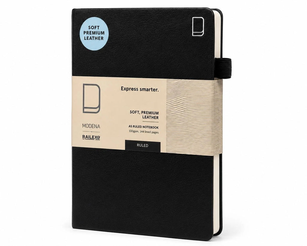 A5 Premium Leather Ruled Notebook Journal Diary 144 Pages Black Office School