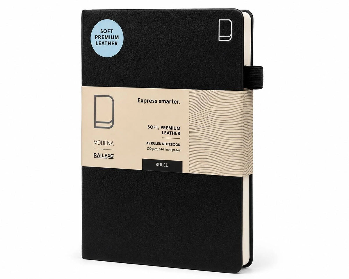 A5 Premium Leather Ruled Notebook Journal Diary 144 Pages Black Office School