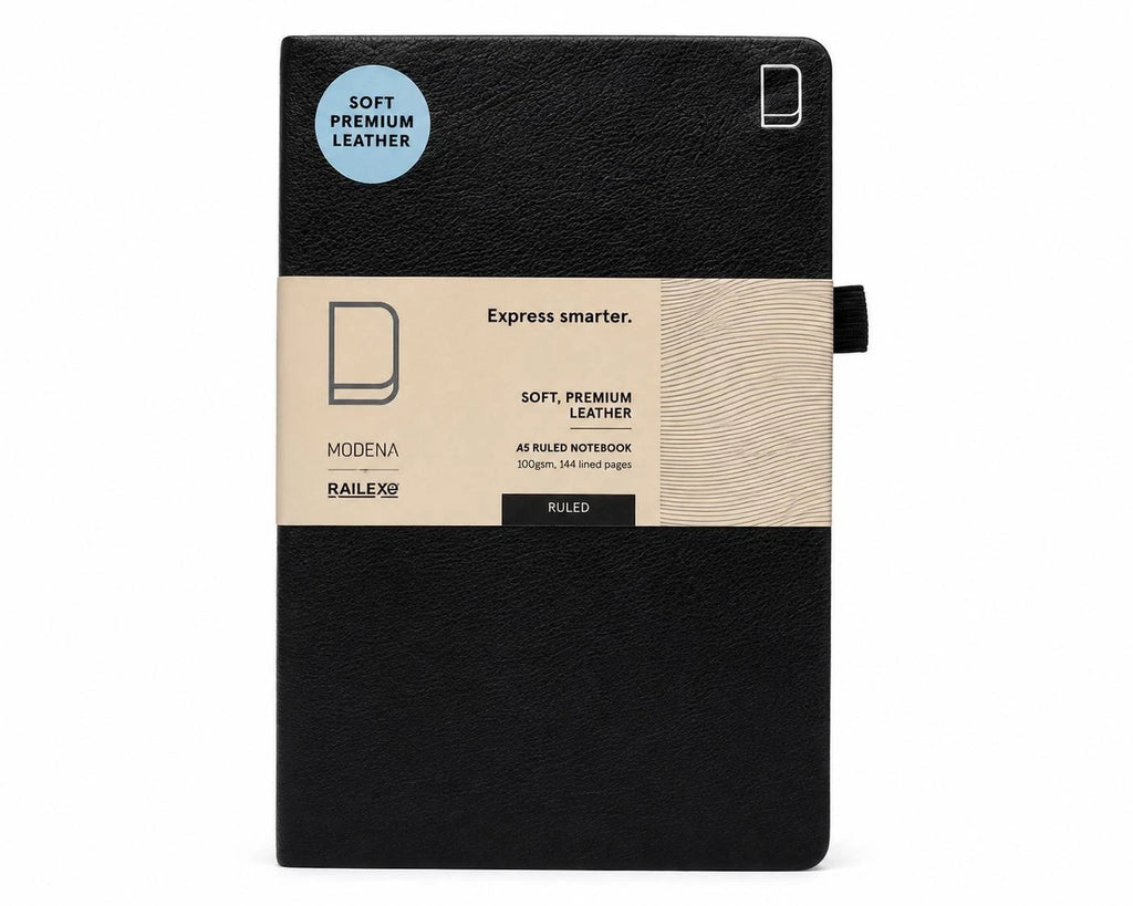 A5 Premium Leather Ruled Notebook Journal Diary 144 Pages Black Office School