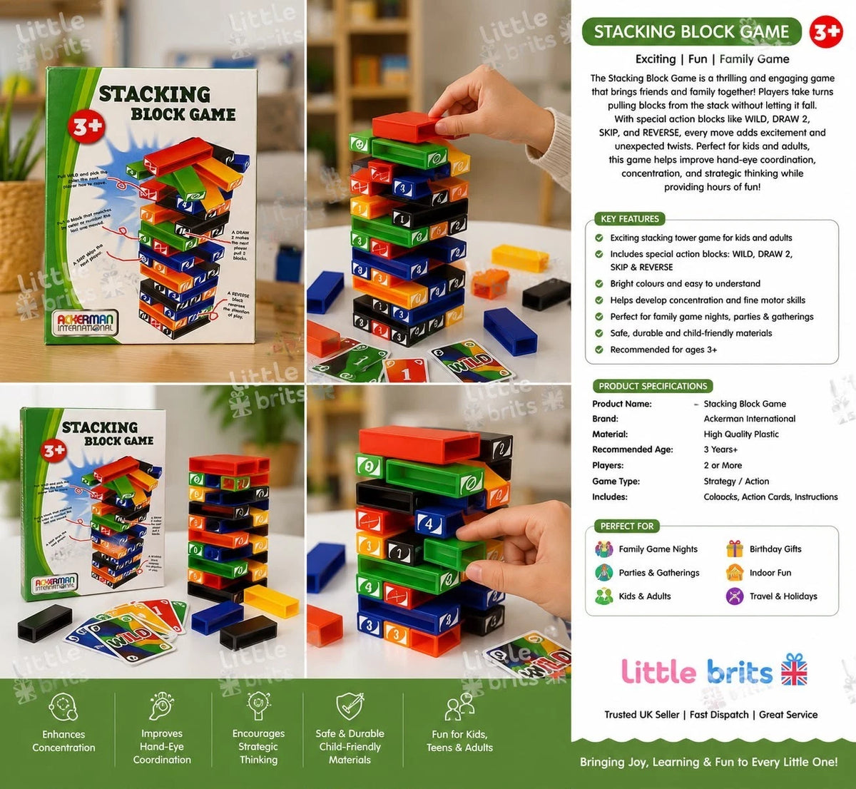 Stacking Block Game Kids Family Tower Balance Game Educational Toy Age 3+