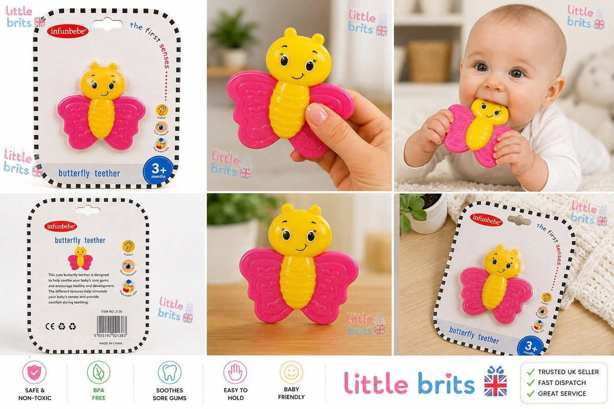 Infunbebe Butterfly Baby Teether BPA Free Sensory Teething Toy Pink 3+ Months