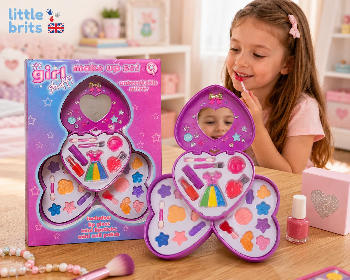 Girls Makeup Kit Pretend Play Cosmetic Set with Mirror Lip Gloss Nail Polish Toy