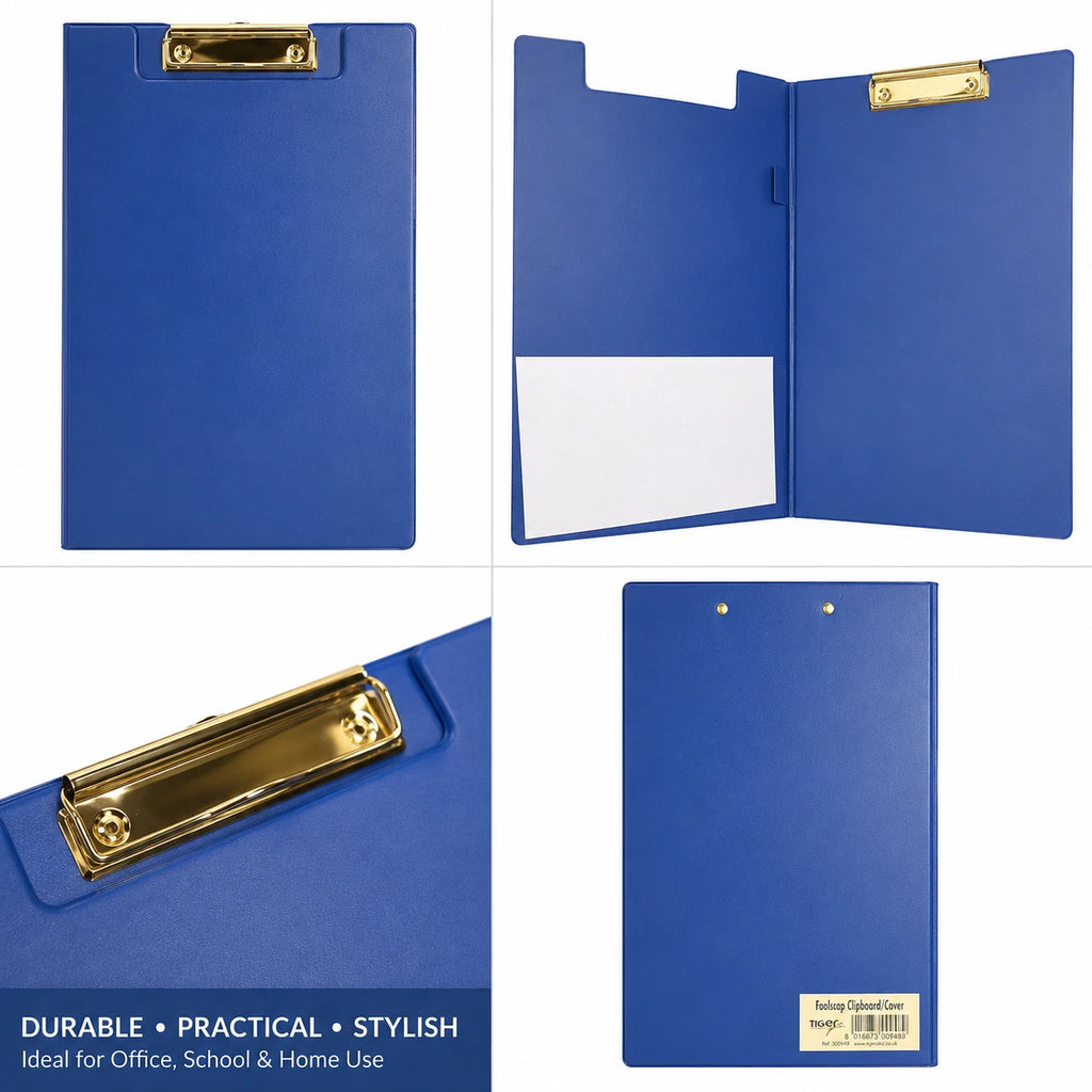 A4 Foolscap Clipboard Folder with Cover Blue PVC Heavy Duty Office School Clip